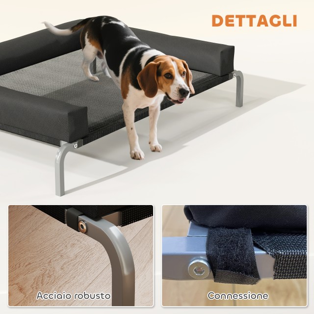 PawHut Υπερυψωμένο Κρεβάτι Σκύλου 110x75x30 εκ. με Μαξιλάρι U, Πολυεστέρας & Ατσάλι, Μαύρο/Ασημί D04-297V01BK