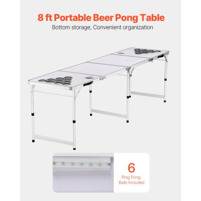 VEVOR Φορητό Τραπέζι Beer Pong  2.4 μ. για Πάρτι με Θέσεις για Ποτήρια και Μπάλες Πονγκ ZDPJYXZGCKDKGUYQ7V0