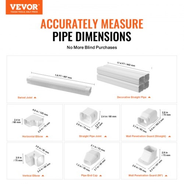 VEVOR  Κάλυμμα Γραμμής Mini Split 76.2mm x 5400mm, Λευκό, Εύκολη Εγκατάσταση, Βαφόμενο  BSKSQFTSKDGXB3X6AV0