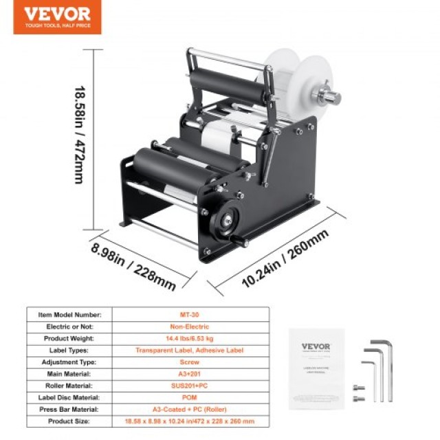 VEVOR Χειροκίνητη Μηχανή Ετικετών για  Στρογγυλές  Φιάλες έως 20 τεμάχια/λεπτό SDYPTBJHSBDD2AX6YV0
