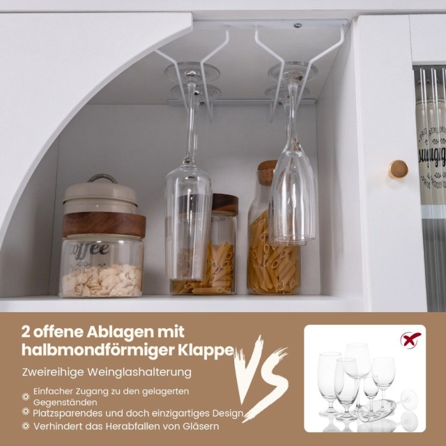 Costway  Μοντέρνος Μπουφές με Γυάλινες Πόρτες και Διπλή Θήκη Ποτηριών Κρασιού JV11455WH