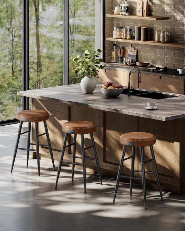 Σκαμπό Μπαρ VASAGLE Echo, Σετ 2, Δερματίνη, 63 cm, Καφέ Καραμέλα 