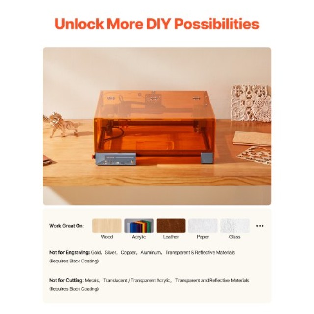 VEVOR Μηχάνημα Χάραξης και Κοπής Λέιζερ 10W με Περίβλημα, Χώρος Εργ...