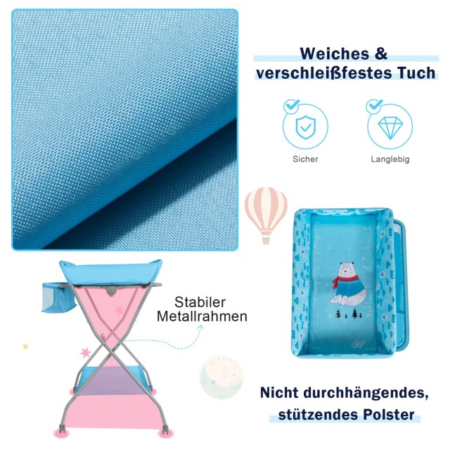 Costway Μπλε Αλλαξιέρα Μωρού με Μεγάλο Αποθηκευτικό Καλάθι και Ράφι...