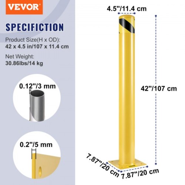 VEVOR Πυλώνας Ασφαλείας 42, Διάμετρος 4.5, Κίτρινος Χάλυβας με 8 Άγ...
