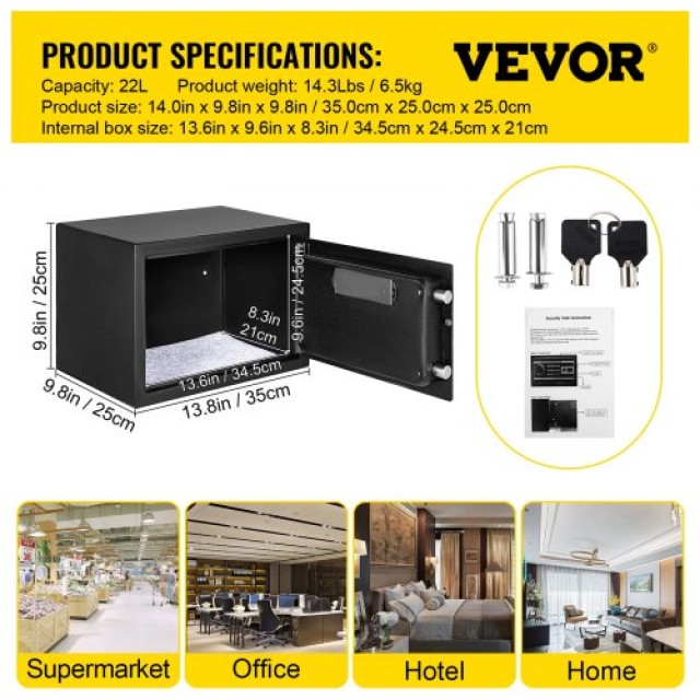 VEVOR  Χρηματοκιβώτιο 0.8 κυβικών ποδιών με δακτυλικό αποτύπωμα και...
