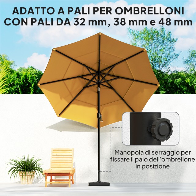 Outsunny Βάση για Ομπρέλα 15kg Τετράγωνη για Ομπρέλες Μέγ. 2.2 m και Κοντάρια 32/38/48 mm, Μαύρο 84D-352V00BK