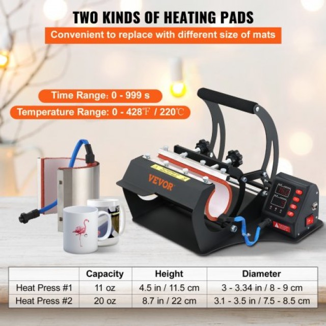 VEVOR Πρέσα Θερμότητας Κούπας, 11oz/20oz, LCD Μηχανή για Κούπες & Θ...