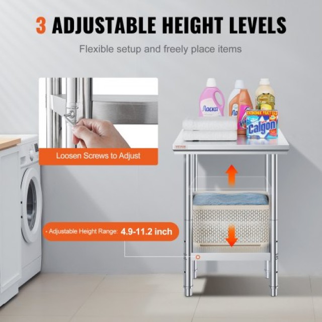 Τραπέζι Εργασίας VEVOR 60x60x80cm Ανοξείδωτο με Ράφι για Επαγγελματική Κουζίνα  60X60X80CFGZTTZT1V0