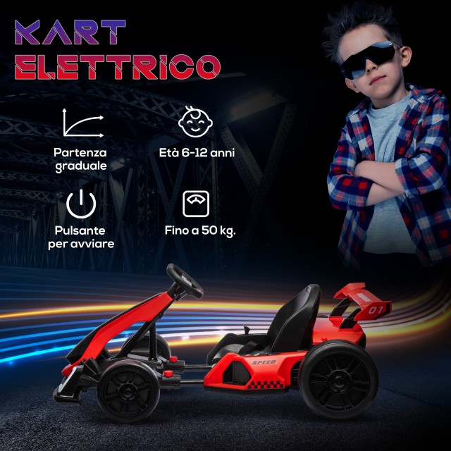 HOMCOM Ηλεκτρικό Go Kart για Παιδιά 6-12 Ετών 24V 12km/h με Ρυθμιζόμενο Κάθισμα Κόκκινο 370-287V90RD