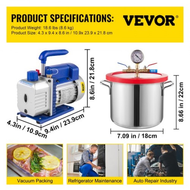 VEVOR Αντλία Κενού 1.5 Γαλόνια 3CFM 1/4HP για HVAC  QCKTZKB3CF1-4J1.5V2