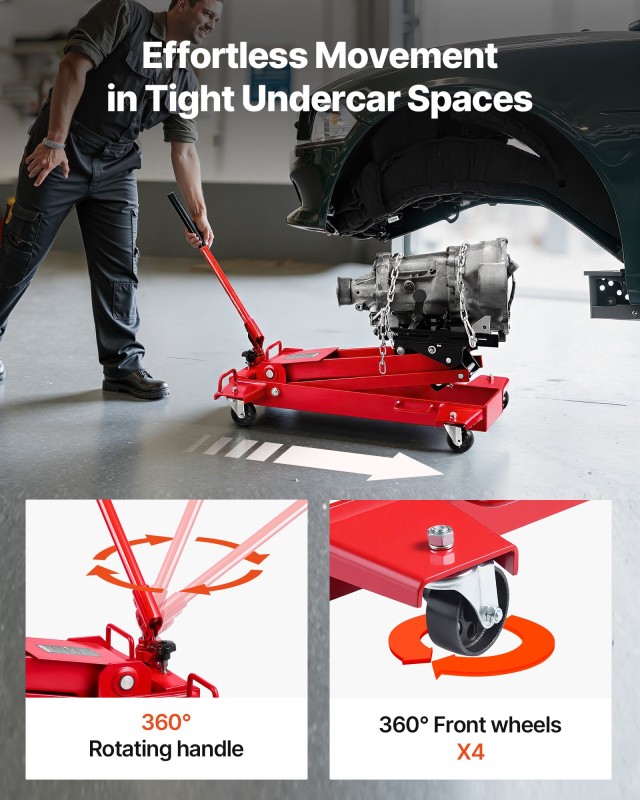 VEVOR Υδραυλικός Γρύλος Χαμηλού Προφίλ 1Τ, 27.6 in Ανύψωση, Πλήρως ...