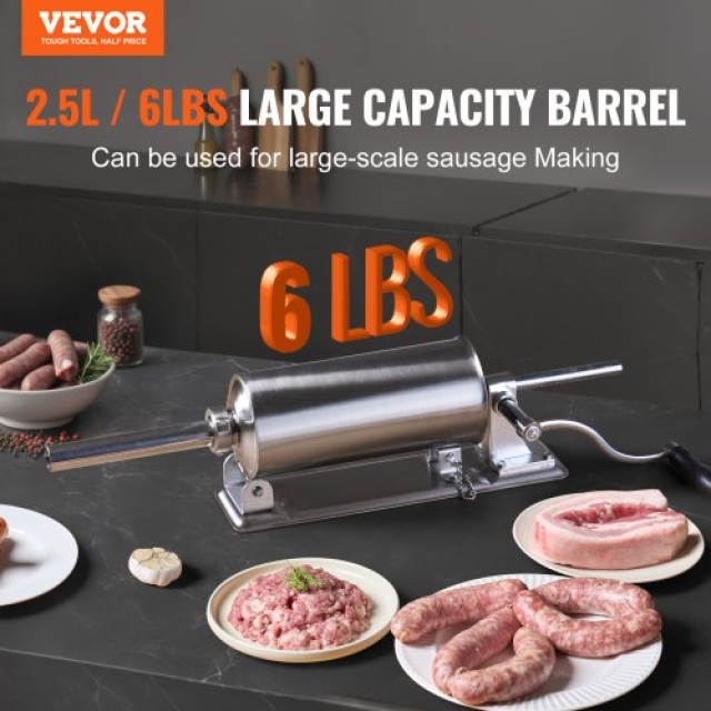 VEVOR Χειροκίνητη Μηχανή Λουκάνικων 2.5L Ανοξείδωτο Ατσάλι 201 SDWS...