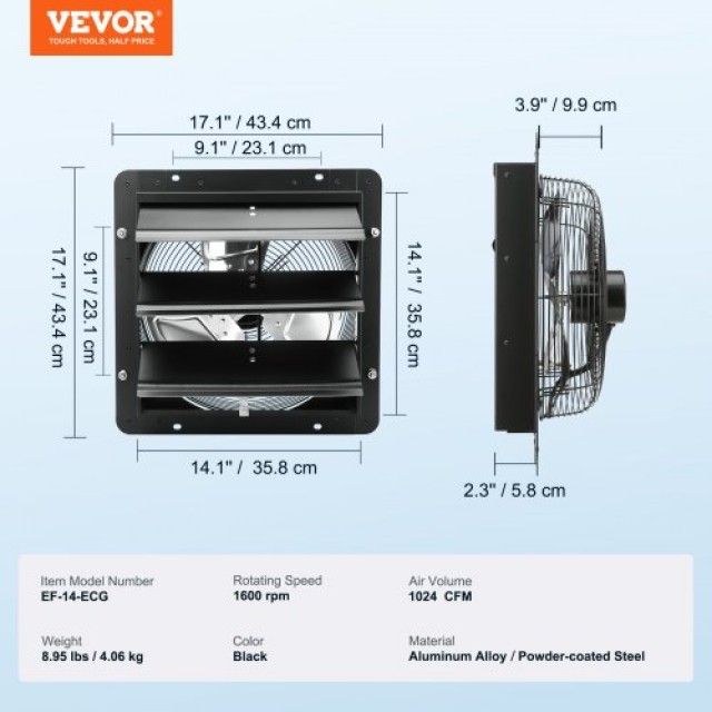 VEVOR  Ανεμιστήρας Εξαερισμού Τοίχου 356 mm με Τηλεχειριστήριο EC BYCSPQSDJEC14Y5NAV2