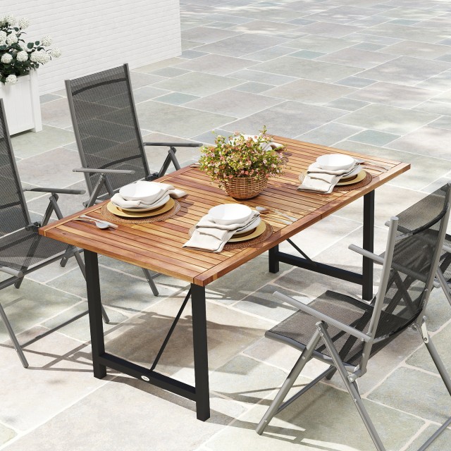 Outsunny Τραπέζι Κήπου 160x90 εκ από Ξύλο Ακακίας και Ατσάλι με Επιφάνεια από Σανίδες, Τικ 84G-514V00TK