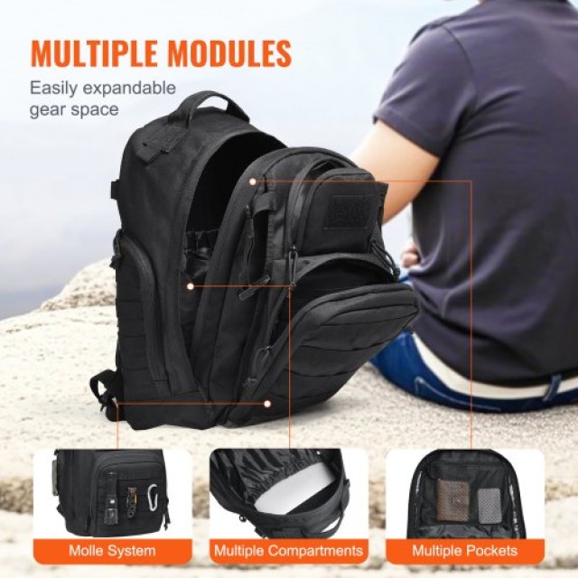 VEVOR  Στρατιωτικό Σακίδιο 25L με Molle & Σφουγγαρένια Επένδυση Μαύ...