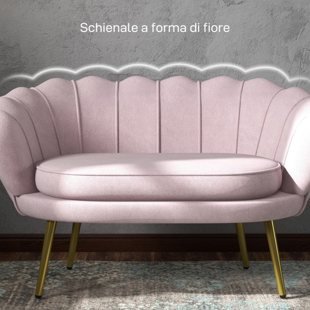 HOMCOM  Διθέσιος καναπές σε στυλ Industrial Chic από ύφασμα με εφέ βελούδου και μέταλλο, 130x77x77 εκ., Ροζ  833-957V00PK