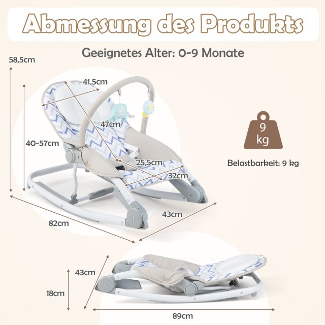 Costway 2-σε-1 Κάθισμα Κούνιας και Ρηλάξ για Μωρά BC10230GR