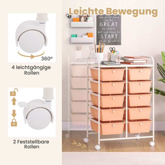 Costway Καρότσι Αποθήκευσης με 10 Στοιβαζόμενα Συρτάρια - Ροζ JV110...