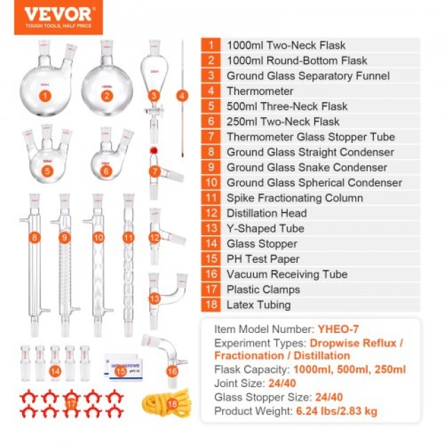 Σετ Αποστακτήρα Εργαστηρίου VEVOR 1000ml, 32 τεμ.  SYSZLTJJPWW1LEFCIV0