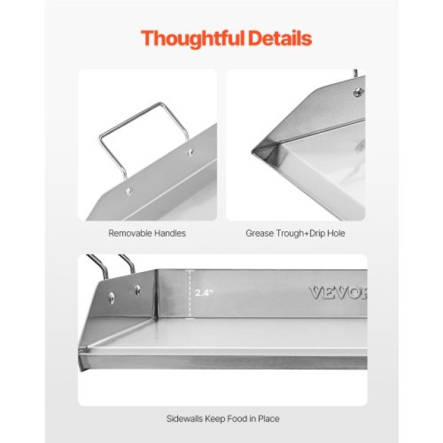 VEVOR Επίπεδη Πλάκα Ψησίματος Ανοξείδωτη 18x16 ιντσών BBQ DCJPBXG18...