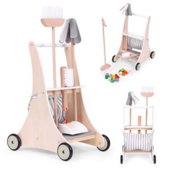 ECOTOYS Ξύλινο σετ καροτσιού καθαρισμού W10D200B