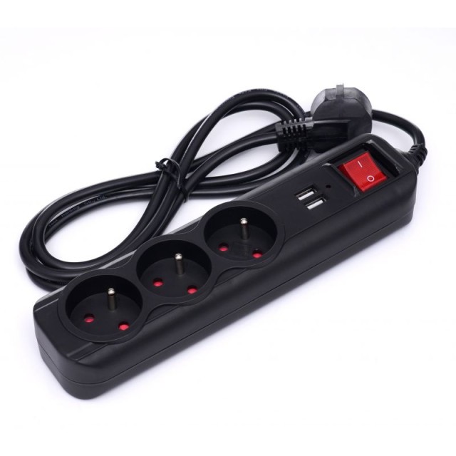 Πολύπριζο με 3 Υποδοχές & 2 Θύρες USB – 3m με Διακόπτη KD-4032 Kraf...