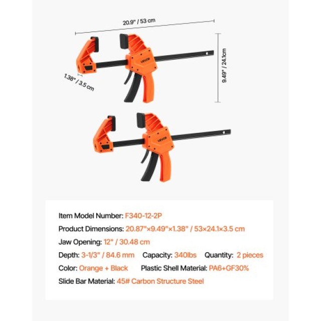 VEVOR Σετ Σφιγκτήρων Μονής Χειρός 30,48 εκ για Ξυλουργικές Εργασίες... VEVOR Σετ Σφιγκτήρων Μονής Χειρός 30,48 εκ για Ξυλουργικές Εργασίες...