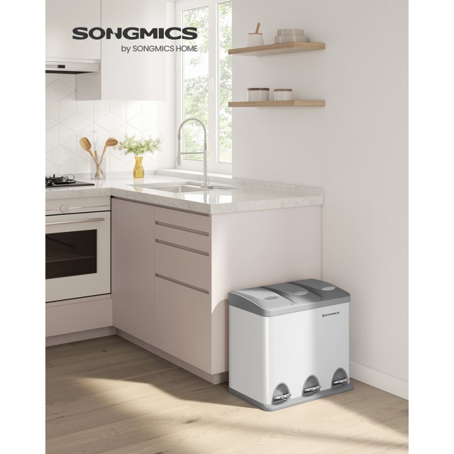 Τριπλός Κάδος Ανακύκλωσης με Πεντάλ 24lt 47 x 28.3 x 39.5cm Λευκό /...