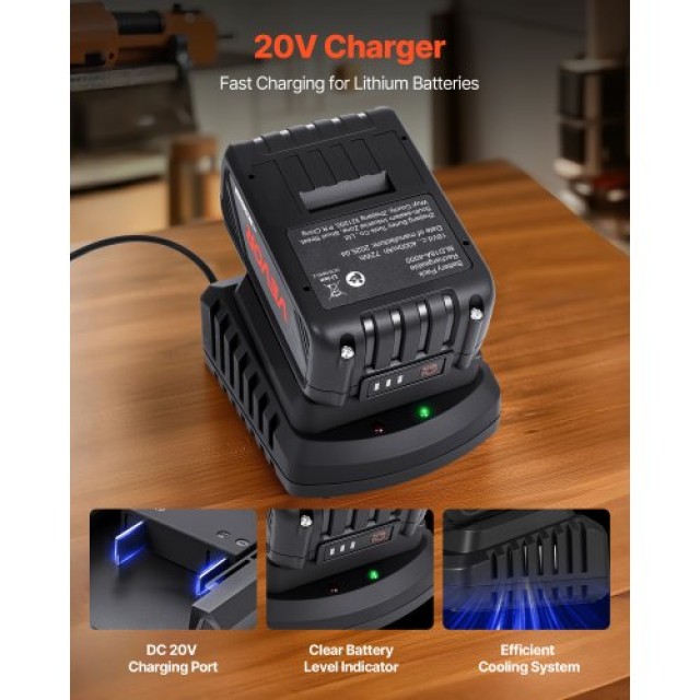 VEVOR Σετ Μπαταρίας και Φορτιστή 20V MAX 4.0 Ah Li-Ion Γρήγορη Φόρτ...