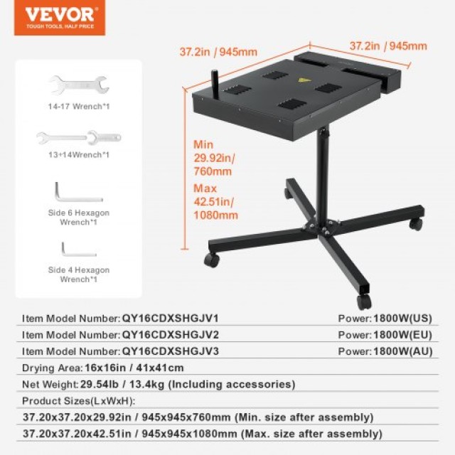 VEVOR Φλας Στεγνωτήρας για Μεταξοτυπία 16 x 16 ιντσών Στεγνωτήρας Μπλουζών  DXSWBHGJ1616T03SUV2