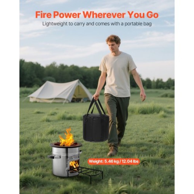 VEVOR Φορητή Ξυλόσομπα Rocket Stove με Βάση Μεταφοράς YTHJLYTBXGDMU...