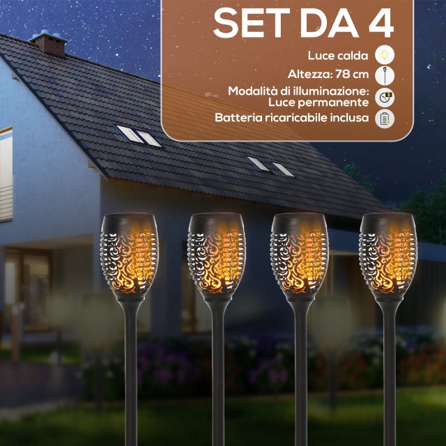 Outsunny  Σετ 4 Εξωτερικά Φωτιστικά LED με Ηλιακή Ενέργεια με 4 Πασάλους, από Πλαστικό, Ø12x72 εκ., Μαύρο  844-261