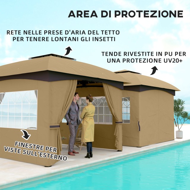 Outsunny Outsunny Κιόσκι Κήπου 3.4x3.4m με Τοίχους, Προστασία UV και Διπλής Στέγης, Μπεζ 84C-554V00BG