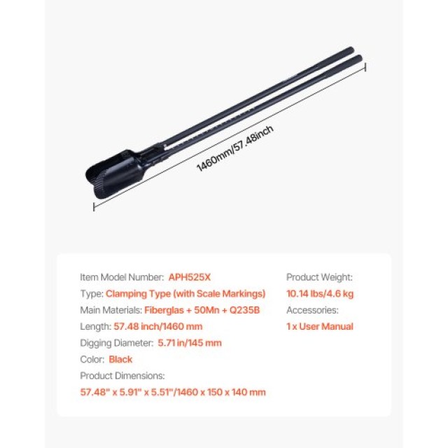 VEVOR Τρυπάνι Οπών με Λαβή από Fiberglass και Κλίμακα 57.5 JCKJCKBX0000YTEGTV0