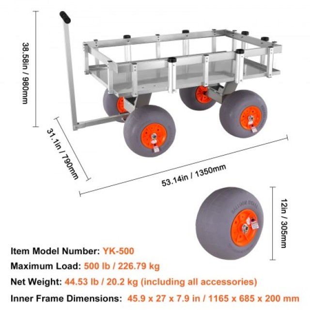 VEVOR Καρότσι Παραλίας για Ψάρεμα, 500 lbs, 4 Μεγάλες Ρόδες για Άμμο, Αλουμινένιο με 6 Θήκες Καλαμιών  SLKYJCBKZD00X0T74V0