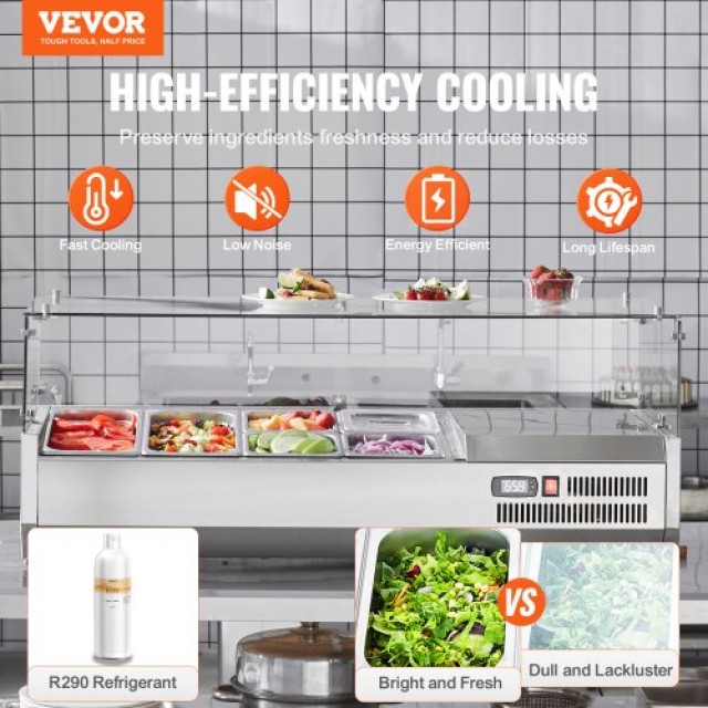 Ψυγείο Σαλάτας/Πίτσας VEVOR 140W με Γυάλινη Προστασία CE  BLZLZDWT48YCLXW0SV2