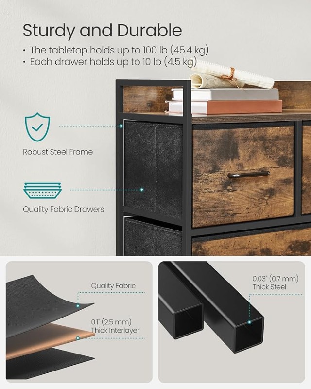 SONGMICS Συρταριέρα 98.2x29x70cm με 3 Μικρά και 2 Μεγάλα Συρτάρια για Οργάνωση και Αποθήκευση LTS135B01