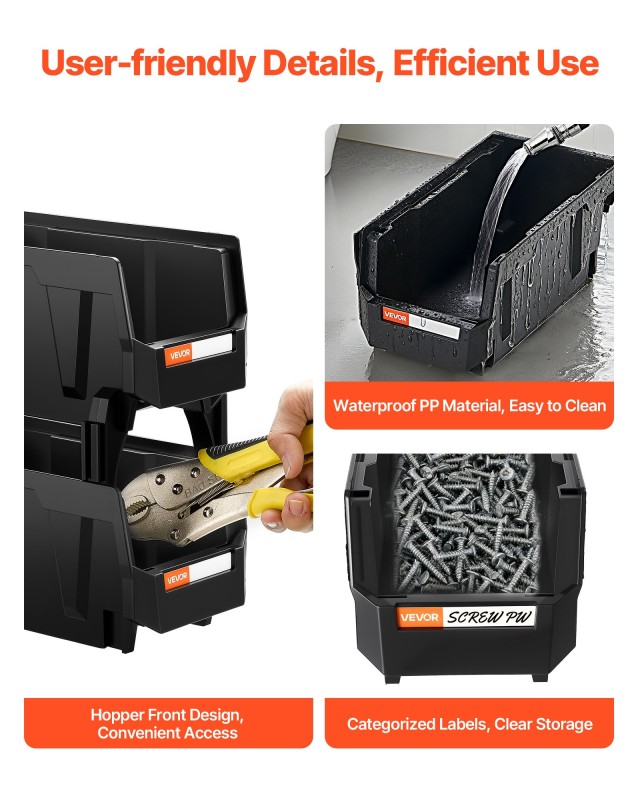 VEVOR Σετ 8 Μαύροι Πλαστικοί Στοιβαζόμενοι Κάδοι Αποθήκευσης με Μπρ...