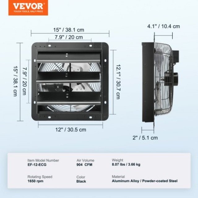 VEVOR Ανεμιστήρας Εξαερισμού 305 mm με Τηλεχειριστήριο Τοίχου EC  BYCSPQSDJEC12J2DNV2