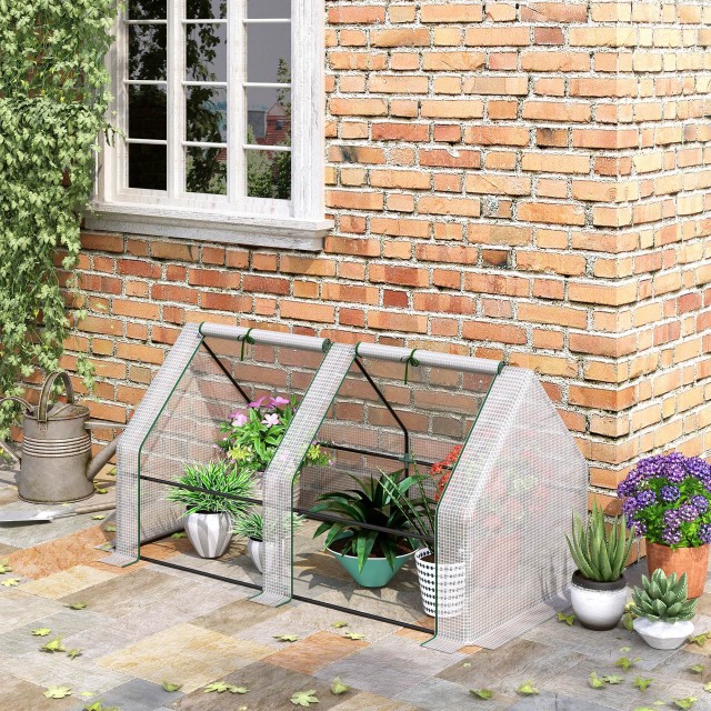 Θερμοκήπιο Outsunny Garden με Ενισχυμένο κάλυμμα πολυαιθυλενίου και πλαίσιο από χάλυβα, 180x90x90cm, Λευκό 845-204V03WT