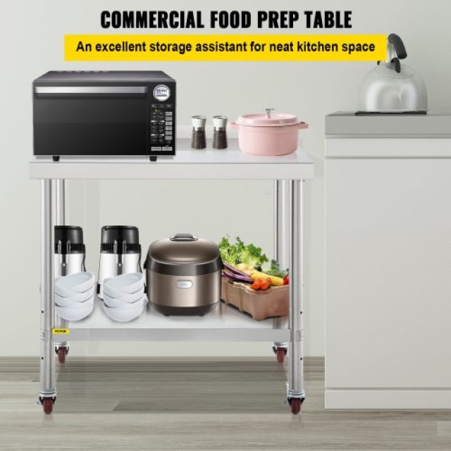 VEVOR  Τραπέζι Εργασίας Ανοξείδωτο με Ρόδες 30x24x35, 440lbs, Ρυθμι...