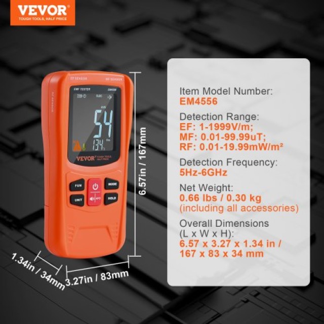 VEVOR Ψηφιακός Μετρητής EMF 3-σε-1 Ανιχνευτής Ακτινοβολίας RF 5G  DGNEMFJSHYYJH5E2WV9