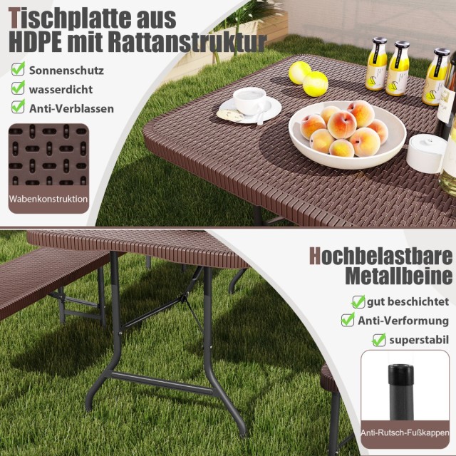 Costway Πτυσσόμενο Τραπέζι Κήπου σε Όψη Ρατάν με Τραπέζι HDPE και Λ...