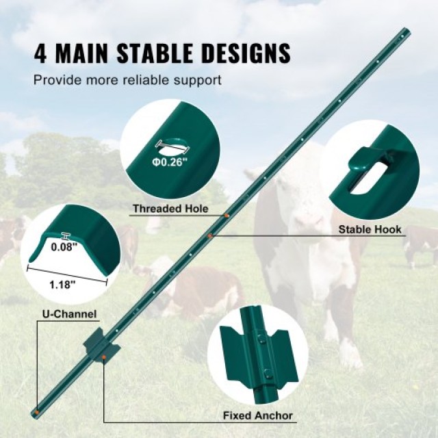 Σετ 10 Μεταλλικών Πασσάλων Φράχτη 5 Ποδιών VEVOR Πράσινο  WLLZJSK5Y...