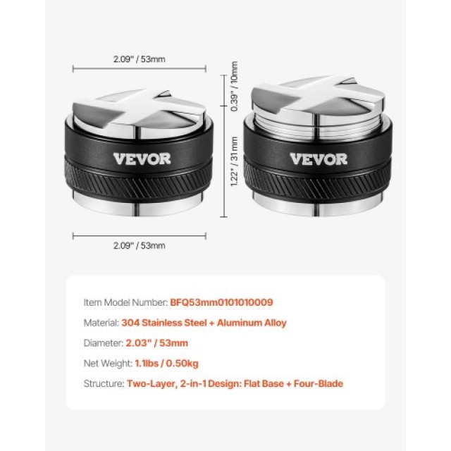 VEVOR Ρυθμιζόμενος Διανομέας Καφέ 53mm 2-σε-1 για Εσπρέσο στο Σπίτι BFQ53MMBXGLP9KOV6V0