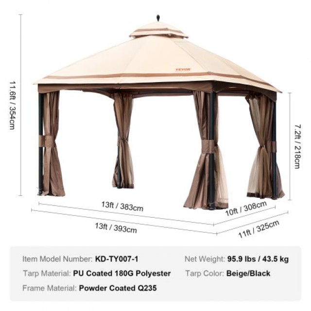 Κιόσκι Βεράντας VEVOR 10x13 FT με Κουνουπιέρα και Μεταλλικό Σκελετό  TYLTZZ10X13FTNM1UV0