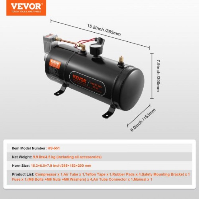 VEVOR Συμπιεστής Αέρα 12V με Δοχείο 3L για Κόρνα Αυτοκινήτου  QLBCQGYYSJZCF2JLLV9