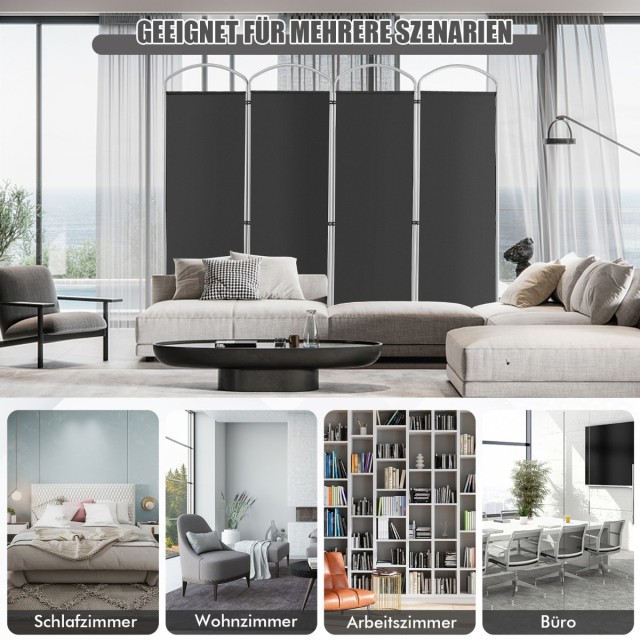 Costway Τετράπτυχο Γκρι Χωριστικό Χώρου 221 x 188 cm για το Σπίτι J...