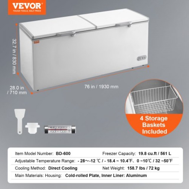 Καταψύκτης VEVOR 561L με 4 Αφαιρούμενα Καλάθια  JYLJ198CFTBSTD54HV2